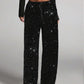 💖Letzter Tag Verkauf 50% Rabatt💃Damen Paillette Sparkle Breite Bein Hose mit elastischem Bund