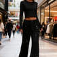 💖Letzter Tag Verkauf 50% Rabatt💃Damen Paillette Sparkle Breite Bein Hose mit elastischem Bund