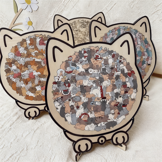 🎁Weihnachtsverkauf 60% RABATT🎅135-teiliges Katzenförmiges Holzpuzzle in Morandi-Farben